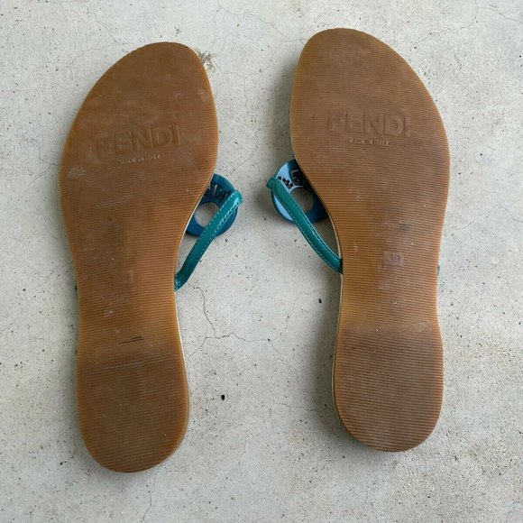 Fendi Women Sandal Flat Thong Blue/Silver Made in Italy Size 39 Authentic Fendi - Picture 9 of 12